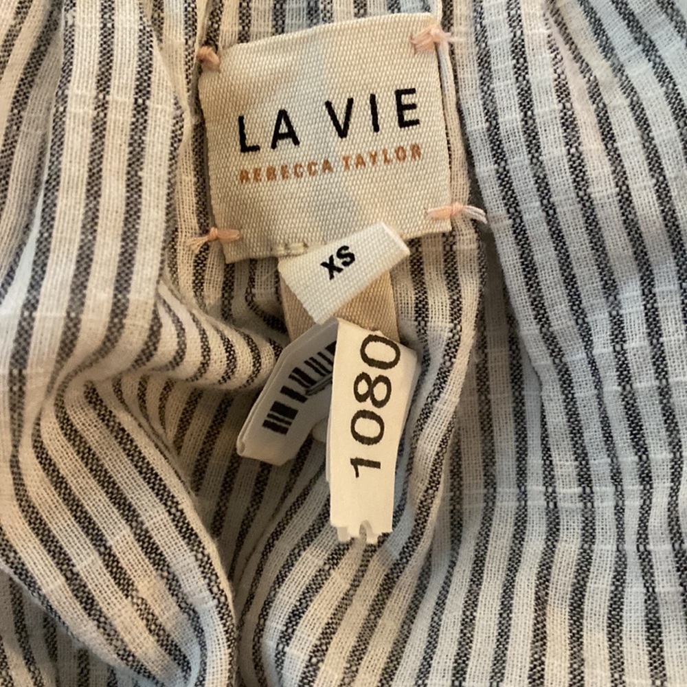 La Vie Rebecca Taylor Off Shoulder Embroidered Striped Blouse🖤🤍🖤 - Picture 5 of 13